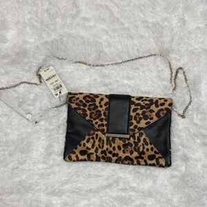 Leopard Print Envelope Crossbody Clutch - Black & Brown